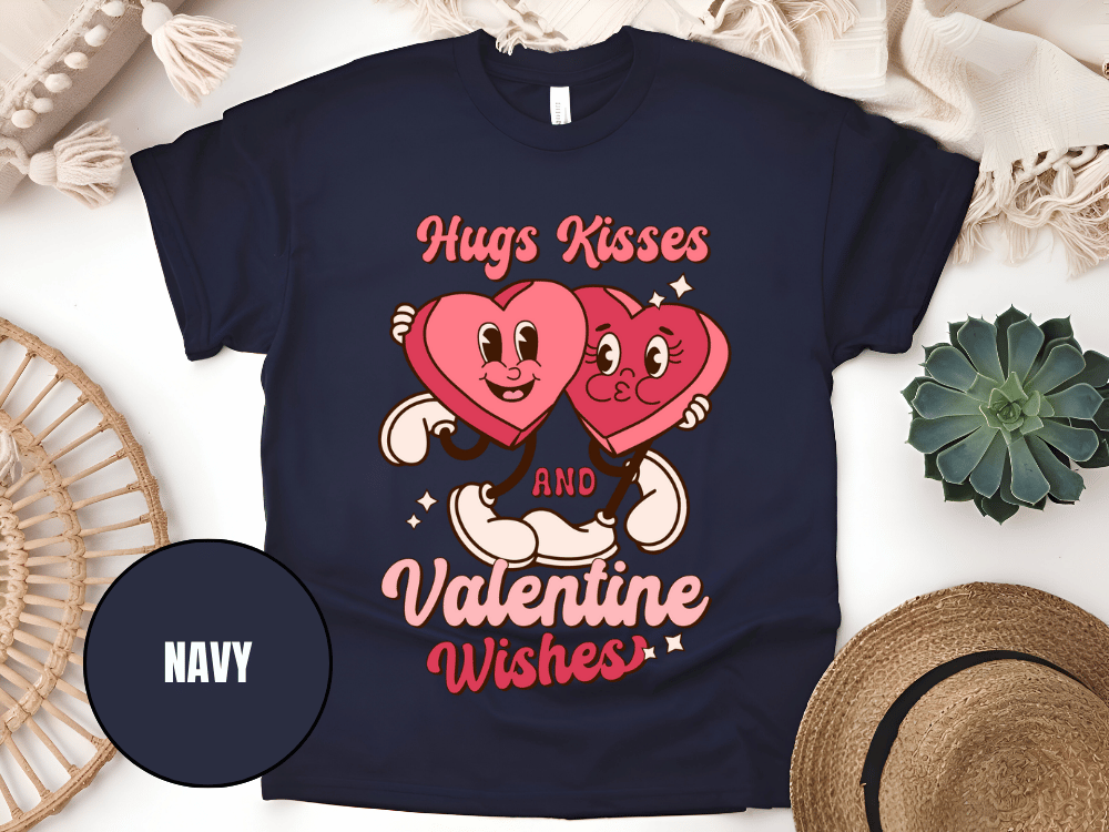 "Hugs Kisses and Valentine Wishes, Valentine's Day" T-Shirt, (Gildan 5000) VD044