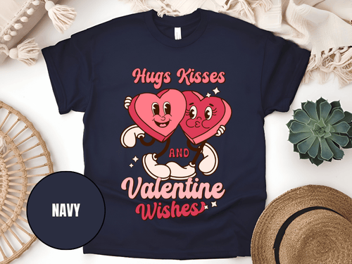 "Hugs Kisses and Valentine Wishes, Valentine's Day" T-Shirt, (Gildan 5000) VD044