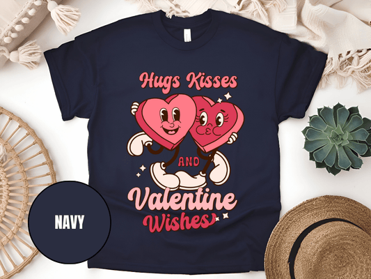 "Hugs Kisses and Valentine Wishes, Valentine's Day" T-Shirt, (Gildan 5000) VD044