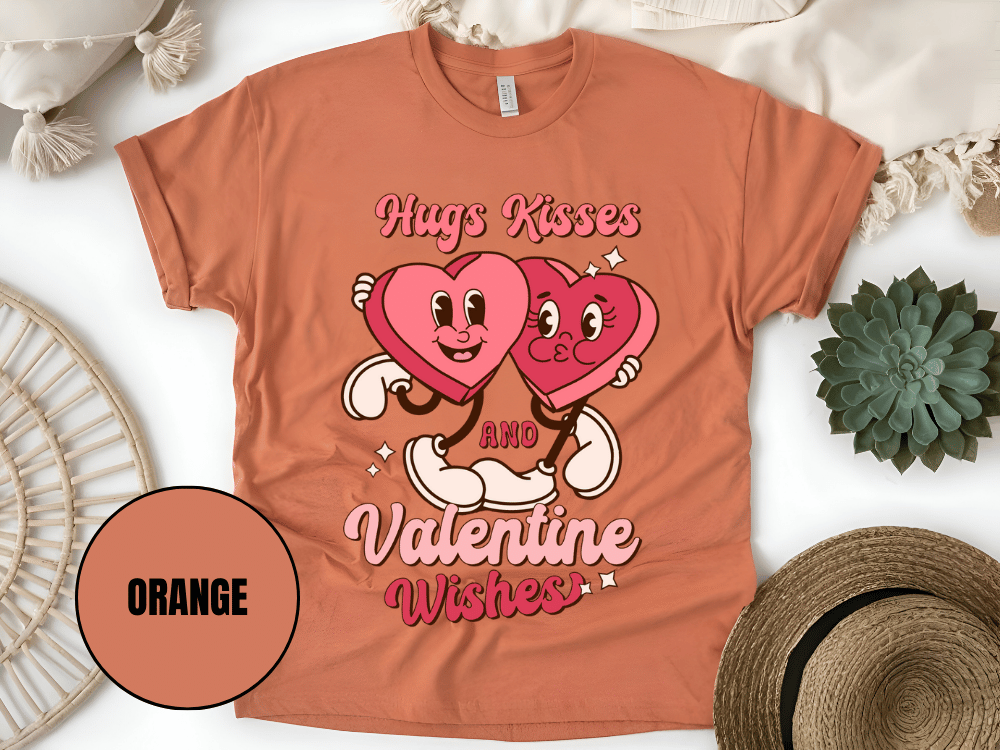 "Hugs Kisses and Valentine Wishes, Valentine's Day" T-Shirt, (Gildan 5000) VD044