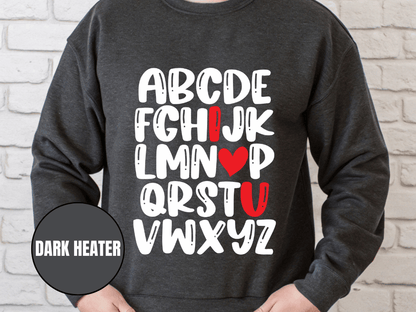 "Alphabet" Valentine's Day Sweatshirt, (Gildan 18000) VD011