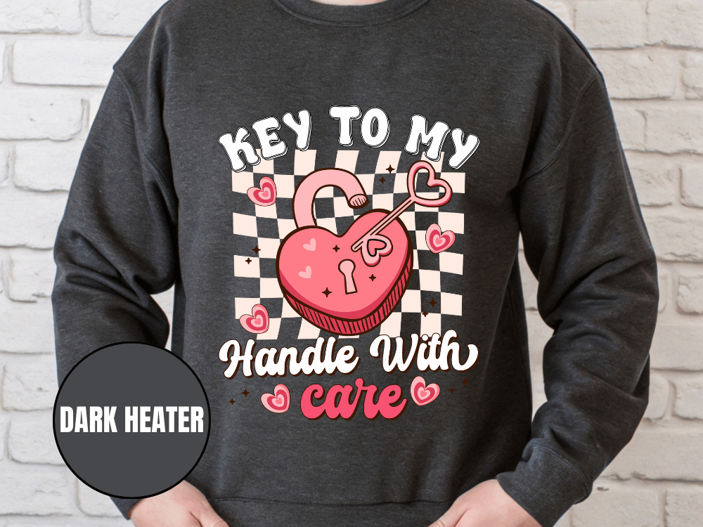 "Key to My Heart Handle with Care" Valentine's Day (Gildan 18000) VD045