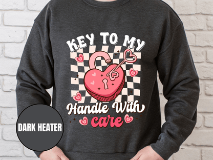 "Key to My Heart Handle with Care" Valentine's Day (Gildan 18000) VD045