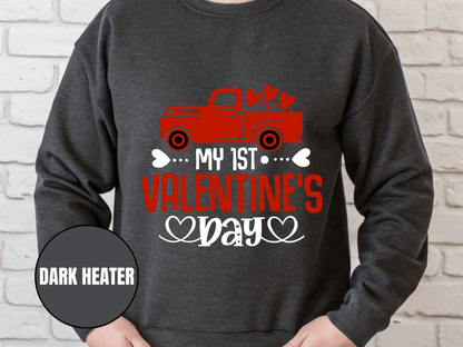 "My First Valentine's Day" Valentine's Day Sweatshirt, (Gildan 18000) VD024
