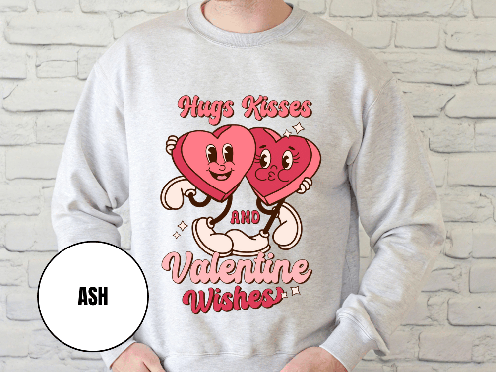 "Hug Kisses and Valentine Wishes" Valentine's Day (Gildan 18000) VD044