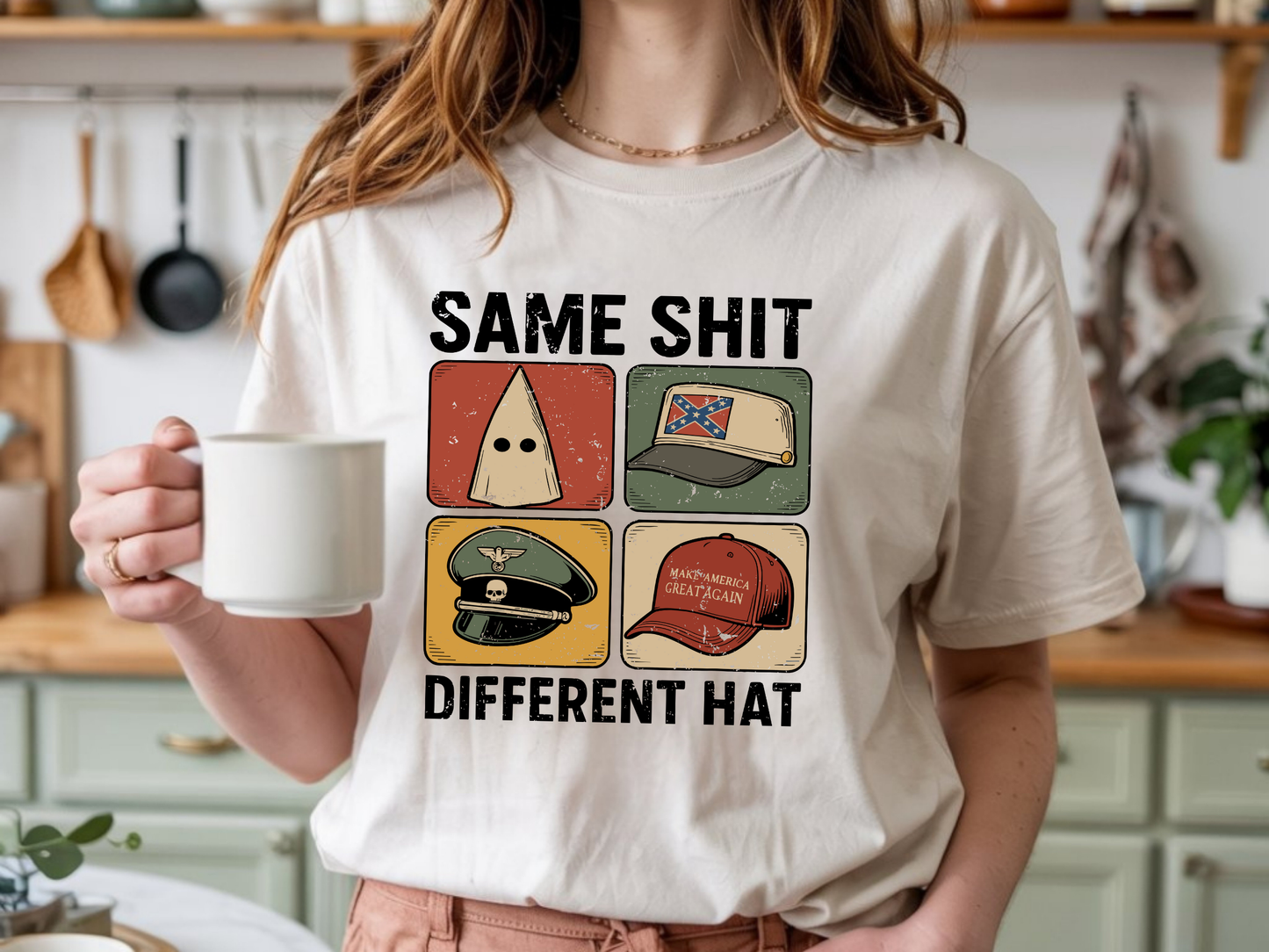 Same Shit Different Hat T Shirt, Anti Trump Political Tshirt, Funny Protest Graphic Tee, (Gildan 5000) VD00101