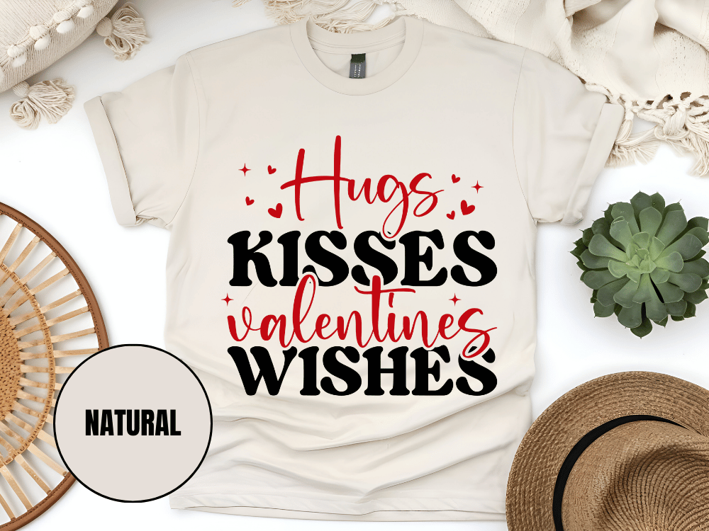 "Hugs Kisses Valentine Wishes, Valentine's Day" T-Shirt, (Gildan 5000) VD060