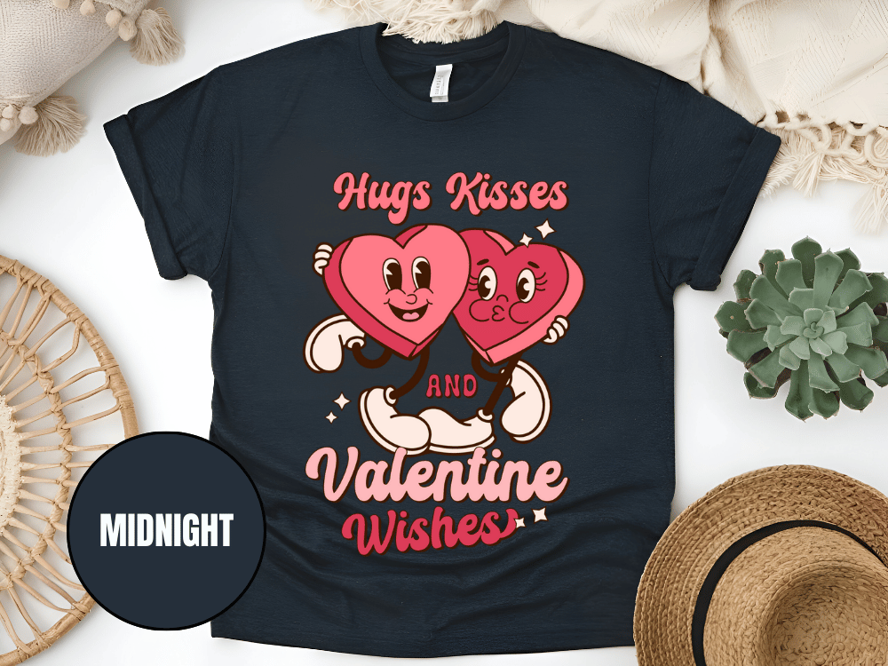 "Hugs Kisses and Valentine Wishes, Valentine's Day" T-Shirt, (Gildan 5000) VD044