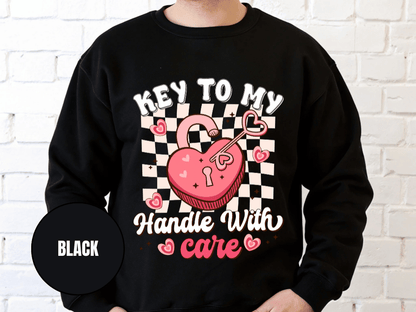 "Key to My Heart Handle with Care" Valentine's Day (Gildan 18000) VD045