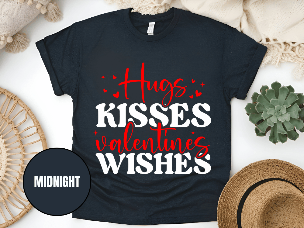 "Hugs Kisses Valentine Wishes, Valentine's Day" T-Shirt, (Gildan 5000) VD060