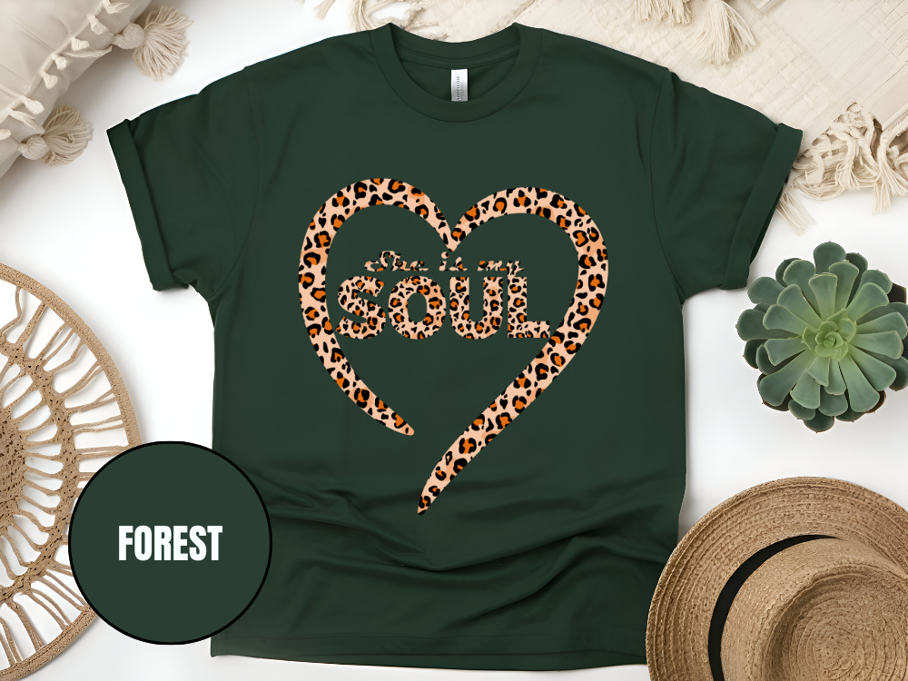"She Is My Soul Leopard Design" T-Shirt, (Gildan 5000) VD080