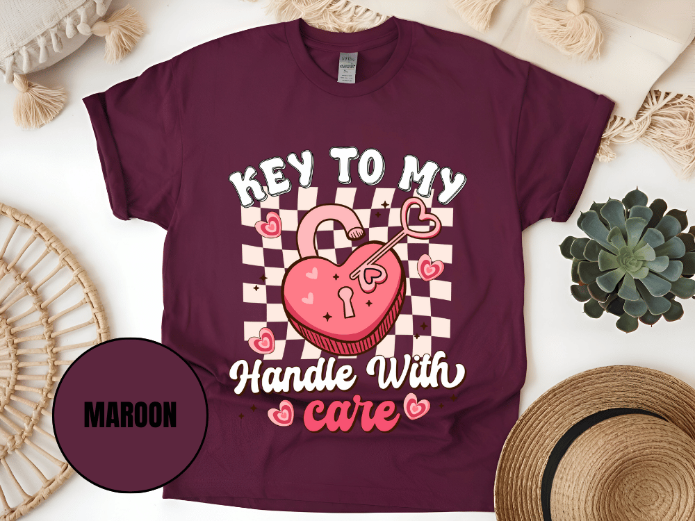 "Key to My Handle with Care , Valentine's Day" T-Shirt, (Gildan 5000) VD045