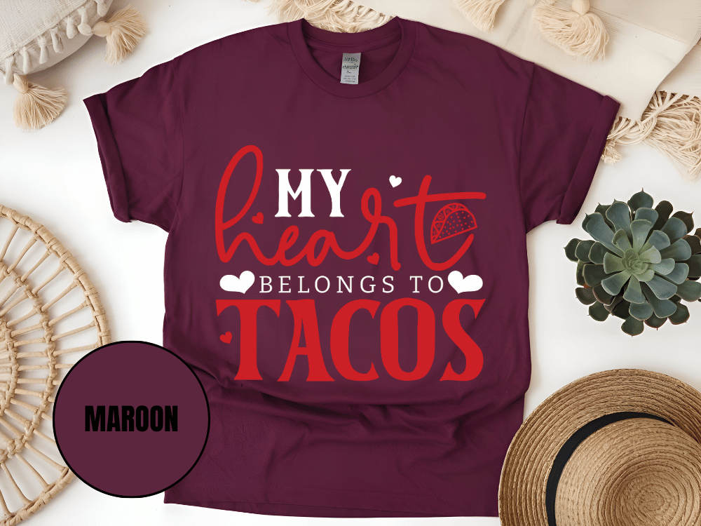 "My Heart belongs to Tacos, Valentine's Day" T-Shirt, (Gildan 5000) VD033