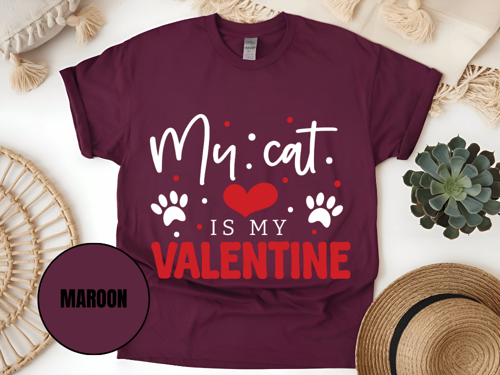 "My Cat is My Valentine, Valentine's Day" T-Shirt, (Gildan 5000) VD039