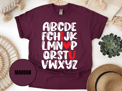 "Alphabet Valentine's day" T-Shirt, (Gildan 5000) VD011