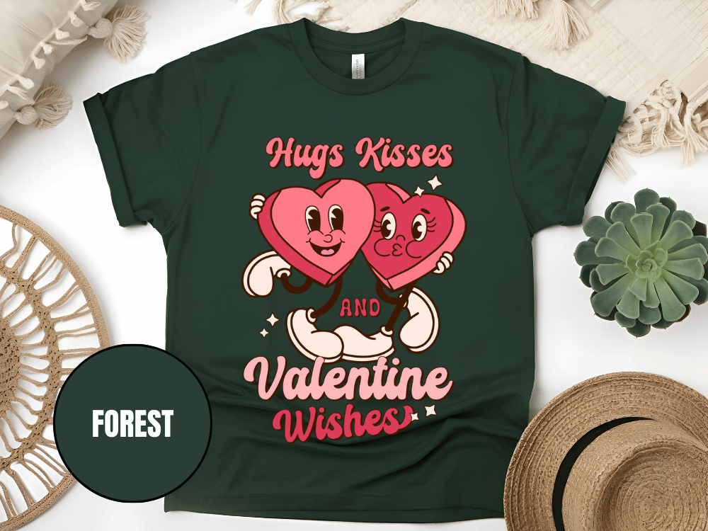 "Hugs Kisses and Valentine Wishes, Valentine's Day" T-Shirt, (Gildan 5000) VD044