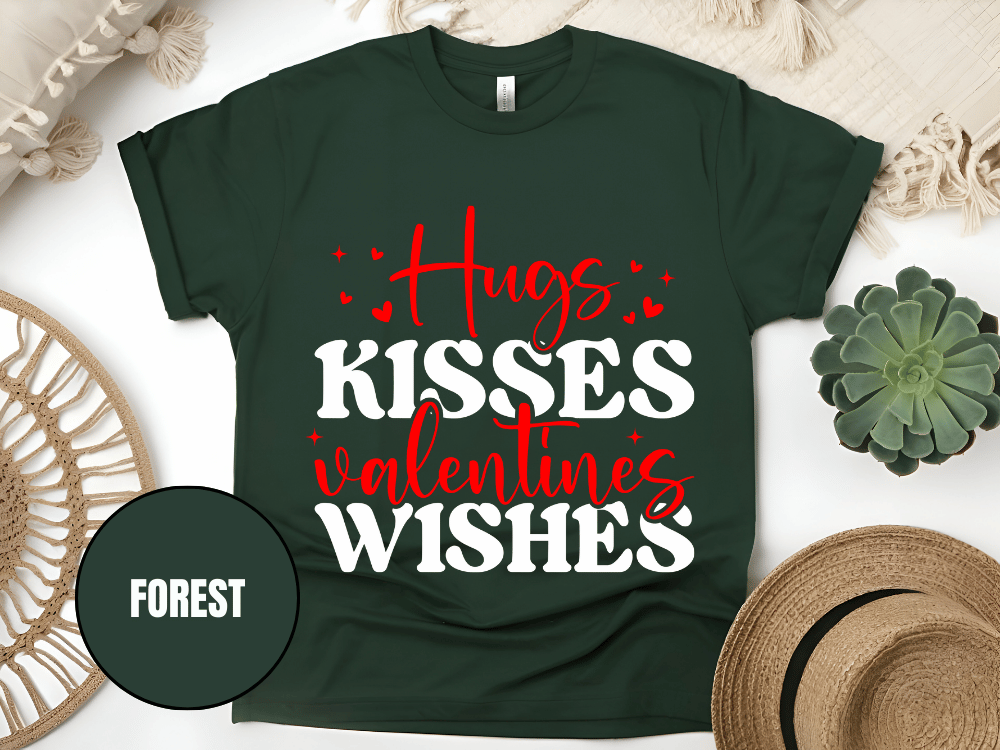 "Hugs Kisses Valentine Wishes, Valentine's Day" T-Shirt, (Gildan 5000) VD060