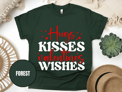 "Hugs Kisses Valentine Wishes, Valentine's Day" T-Shirt, (Gildan 5000) VD060