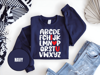"Alphabet" Valentine's Day Sweatshirt, (Gildan 18000) VD011