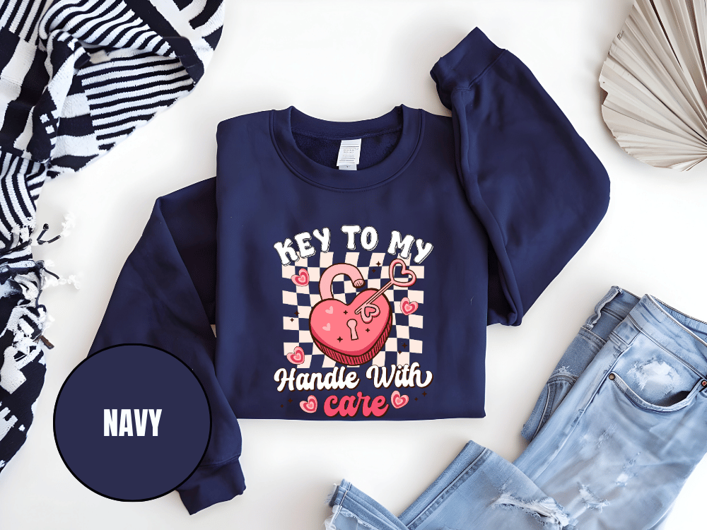 "Key to My Heart Handle with Care" Valentine's Day (Gildan 18000) VD045