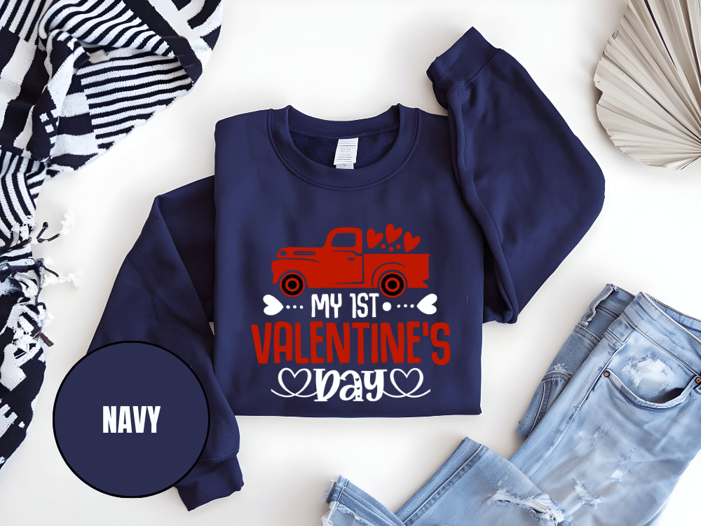 "My First Valentine's Day" Valentine's Day Sweatshirt, (Gildan 18000) VD024