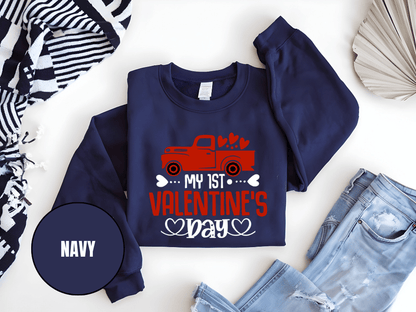 "My First Valentine's Day" Valentine's Day Sweatshirt, (Gildan 18000) VD024