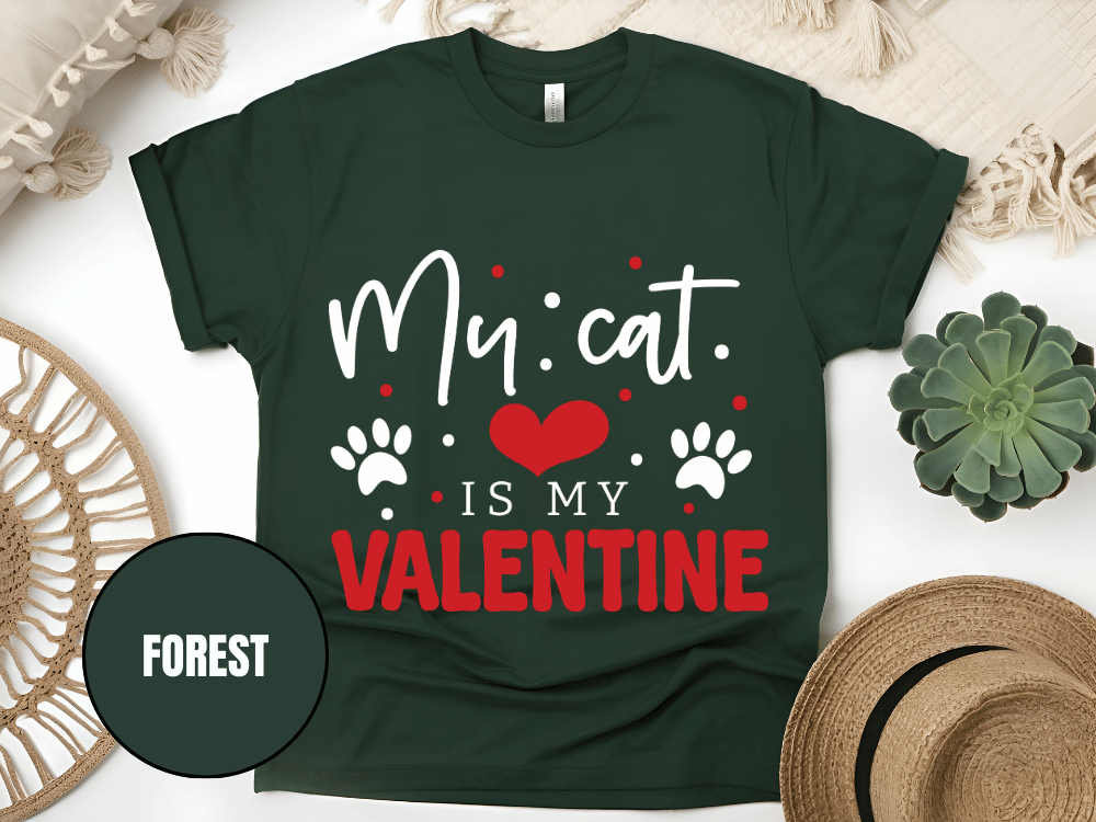 "My Cat is My Valentine, Valentine's Day" T-Shirt, (Gildan 5000) VD039