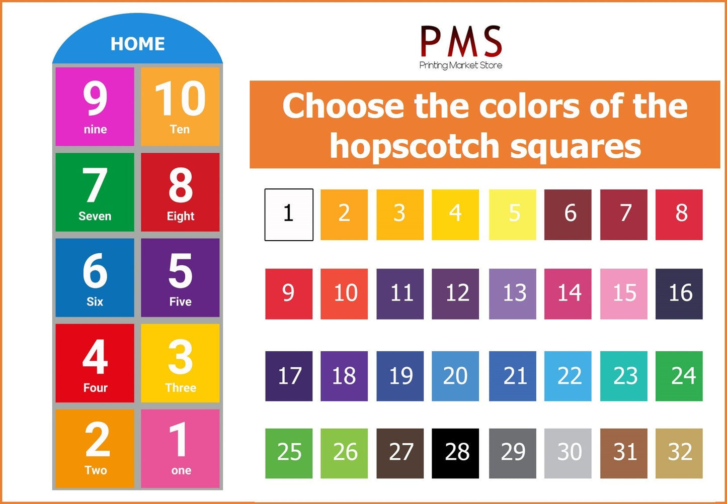 Hopscotch, Educational Floor Decal, Hopscotch Game Kids Badroom Playroom Kids Wall Stickers Nursery school – Primary School Decals