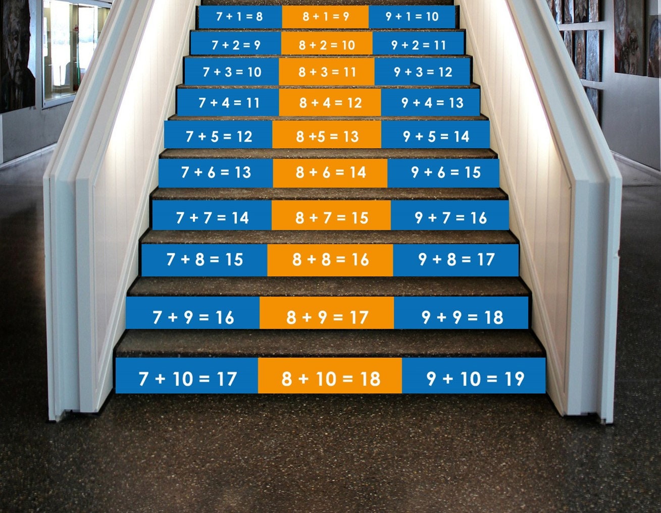 Math school decor , Math facts additions, Math decals for Stairs , Stair Signs for School,  Stairs decal School decor