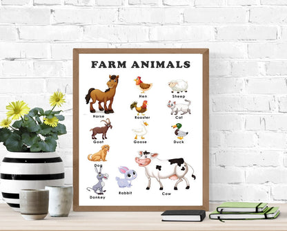 Wild Animals & Farm Animals Printable Set, Learning Resource, Wall Print, School, Preschool, Classroom Poster, Digital download, Educational