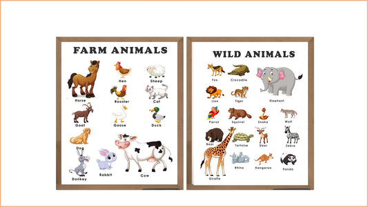Wild Animals & Farm Animals Printable Set, Learning Resource, Wall Print, School, Preschool, Classroom Poster, Digital download, Educational