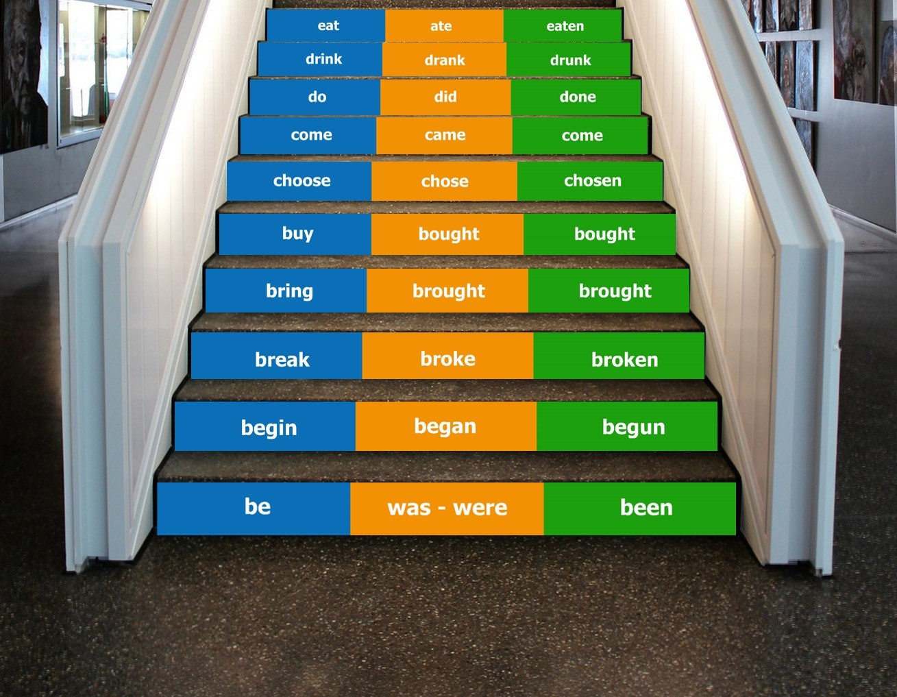 Irregular verbs decal, grammar stairs, school staircase decor, school decor, Irregular verbs stairs decor, 40 pcs.