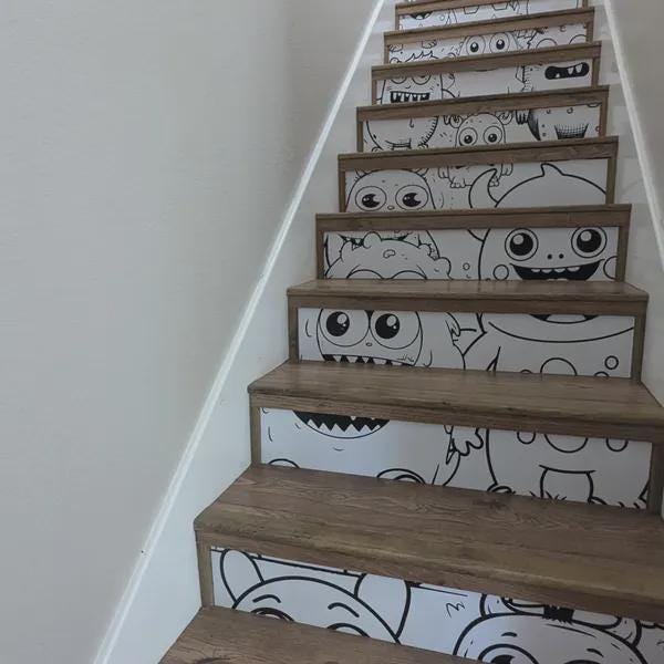Cartoon Monster faces Modern Vinyl Strips Peel and stick Removable stickers for Stairs Home Decor  - HD047